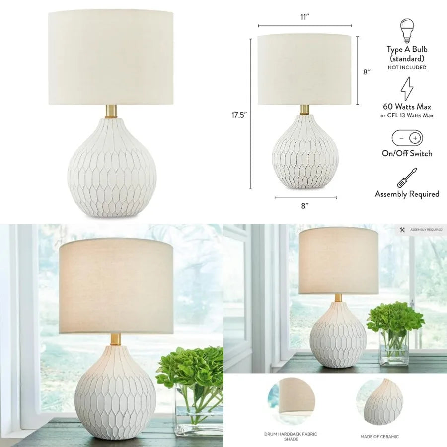 Contemporary Table Lamp With Drum Hardback Fabric Shade