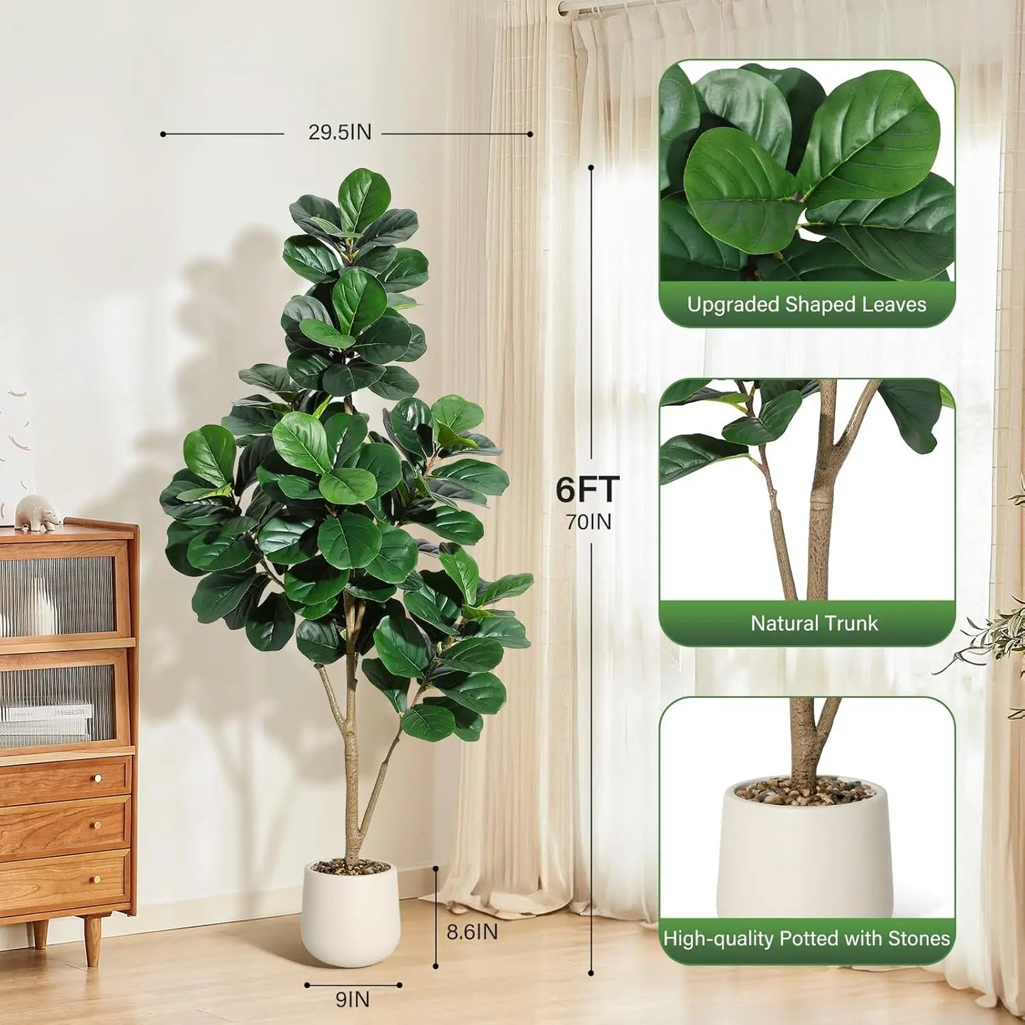 HiMISS Fiddle Leaf Fig Tree Artificial Realistic Planter