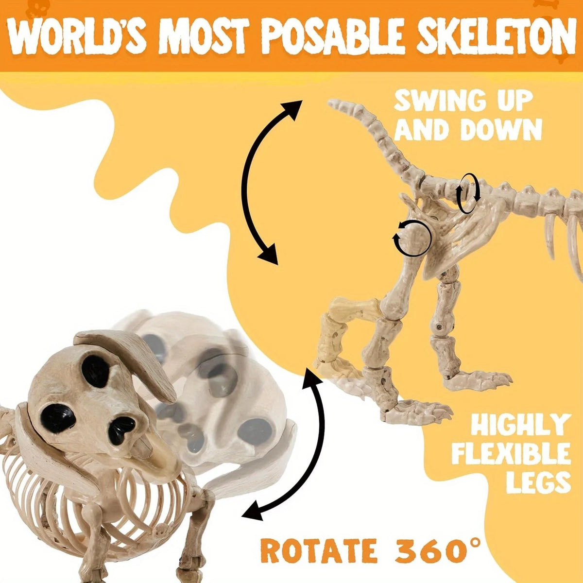 Posable Halloween Wiener Dog Skeleton Indoor Outdoor Home Decoration