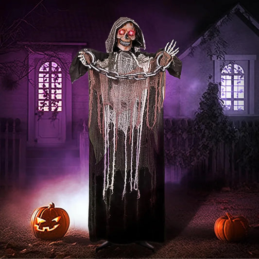 Joyfy Animatronic Grim Reaper Halloween Decoration With Sound Activated Chain