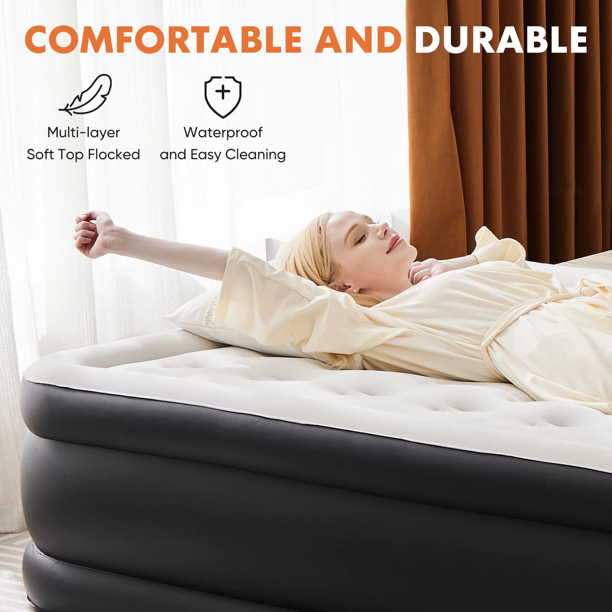Jhk Premium Inflatable Air Mattress With Non Slip Base