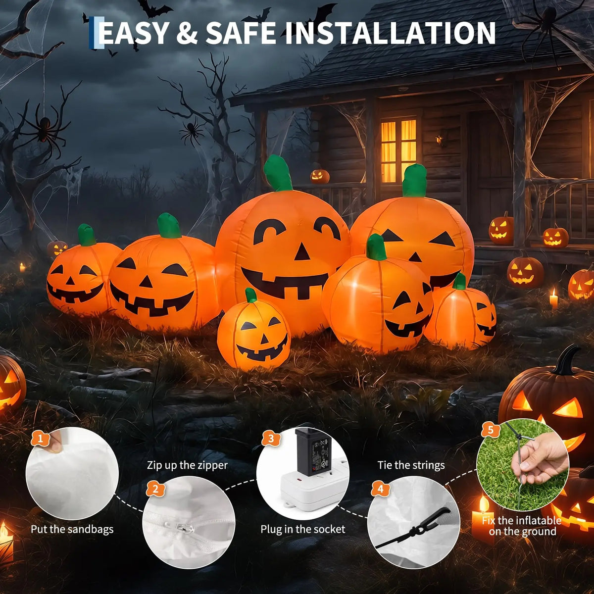HiMISS Halloween Inflatable Pumpkin Patch With LED Lights Outdoor Decor