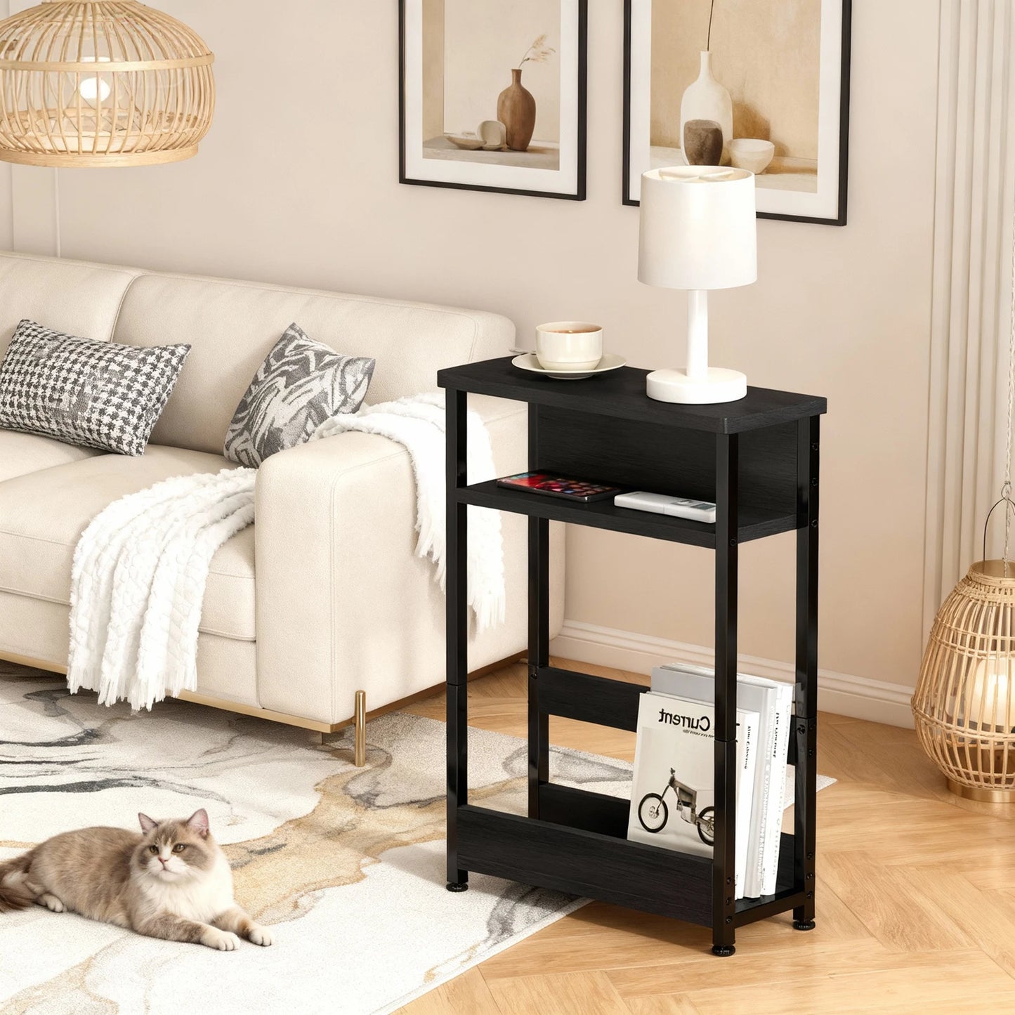 HobbyLane Slim 3 Tier Bedside End Table For Small Spaces