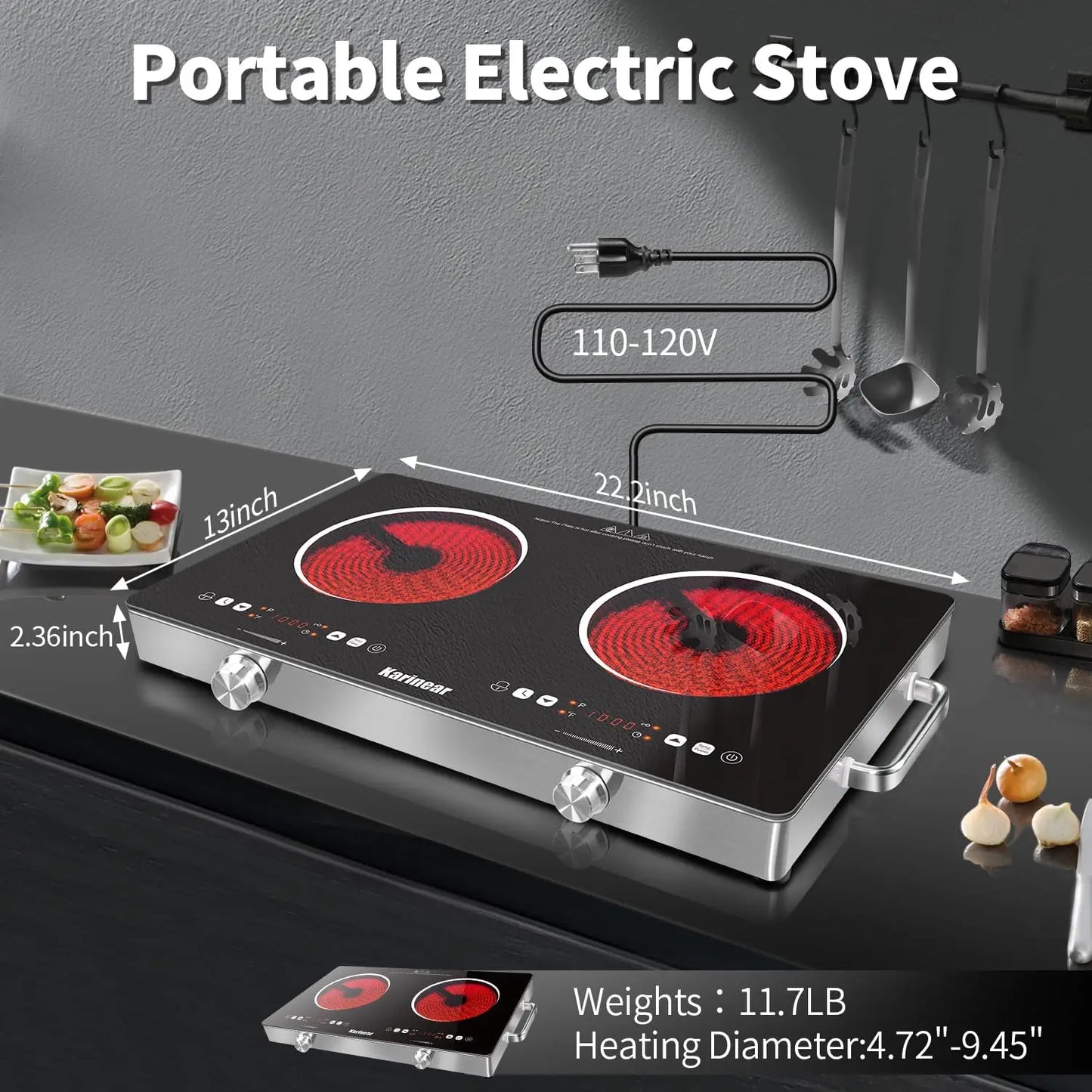 Karinear Dual Zone Ceramic Hob With Knobs And Touch Control