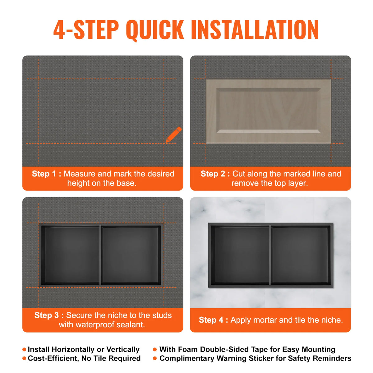 SucceBuy Stainless Steel Recessed Shower Niche With Double Shelves