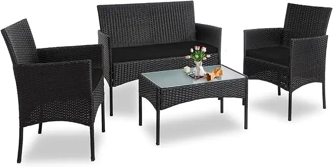 Outdoor Rattan Wicker Patio Conversation Set With Cushions