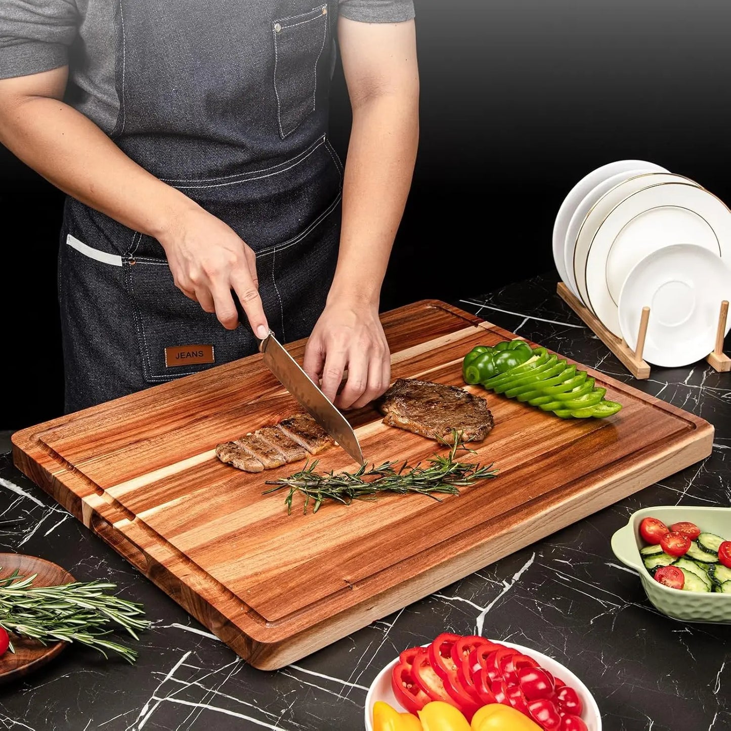 TWISTER.CK Extra Large Wood Cutting Board With Juice Groove