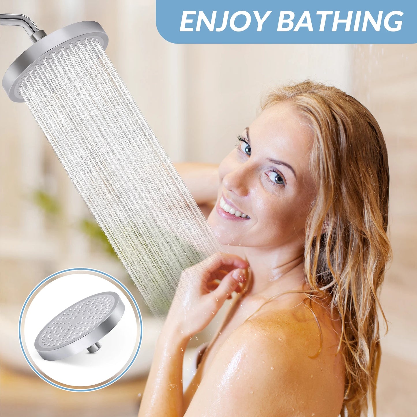 Shower Head High Pressure Rain Adjustable Stainless Steel 6 Inch Wall Mounted Rainfall Shower Bathroom Accessories Replacement