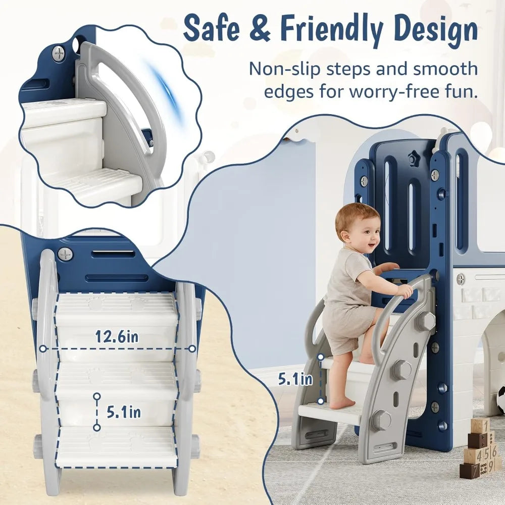 8 In 1 Toddler Activity Playset With Slide Climber Hoop