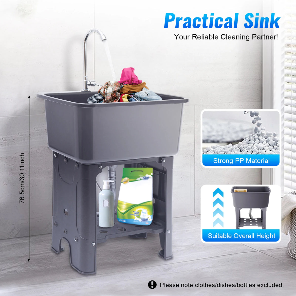 Freestanding Utility Sink With Rotating Faucet And Built In Washboard