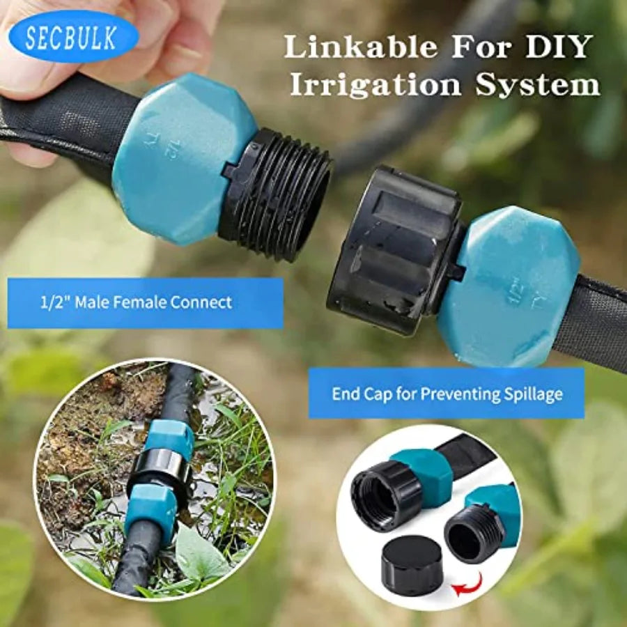 2025 Flat Soaker Hose 200 ft for Garden 200' 50ft x 4 Linkable Drip Hose DIY Garden Irrigation System Saving 80 Water Dual-laye