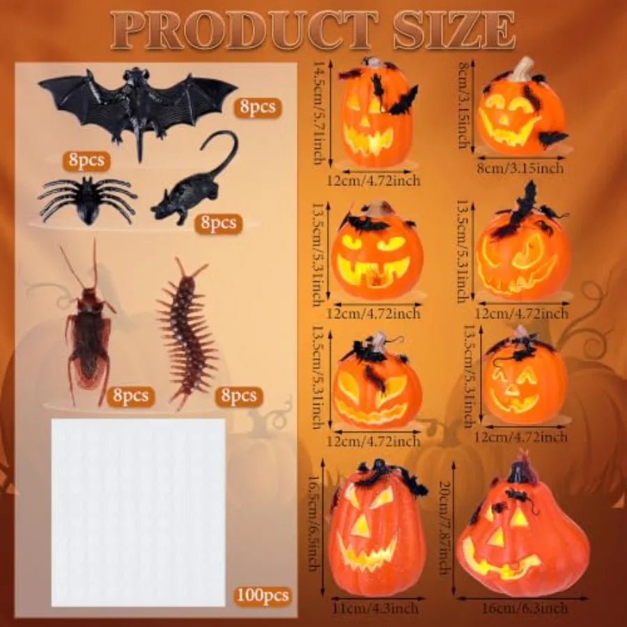 Halloween Pumpkin Lanterns With LED Glow Effect And Insect Decor