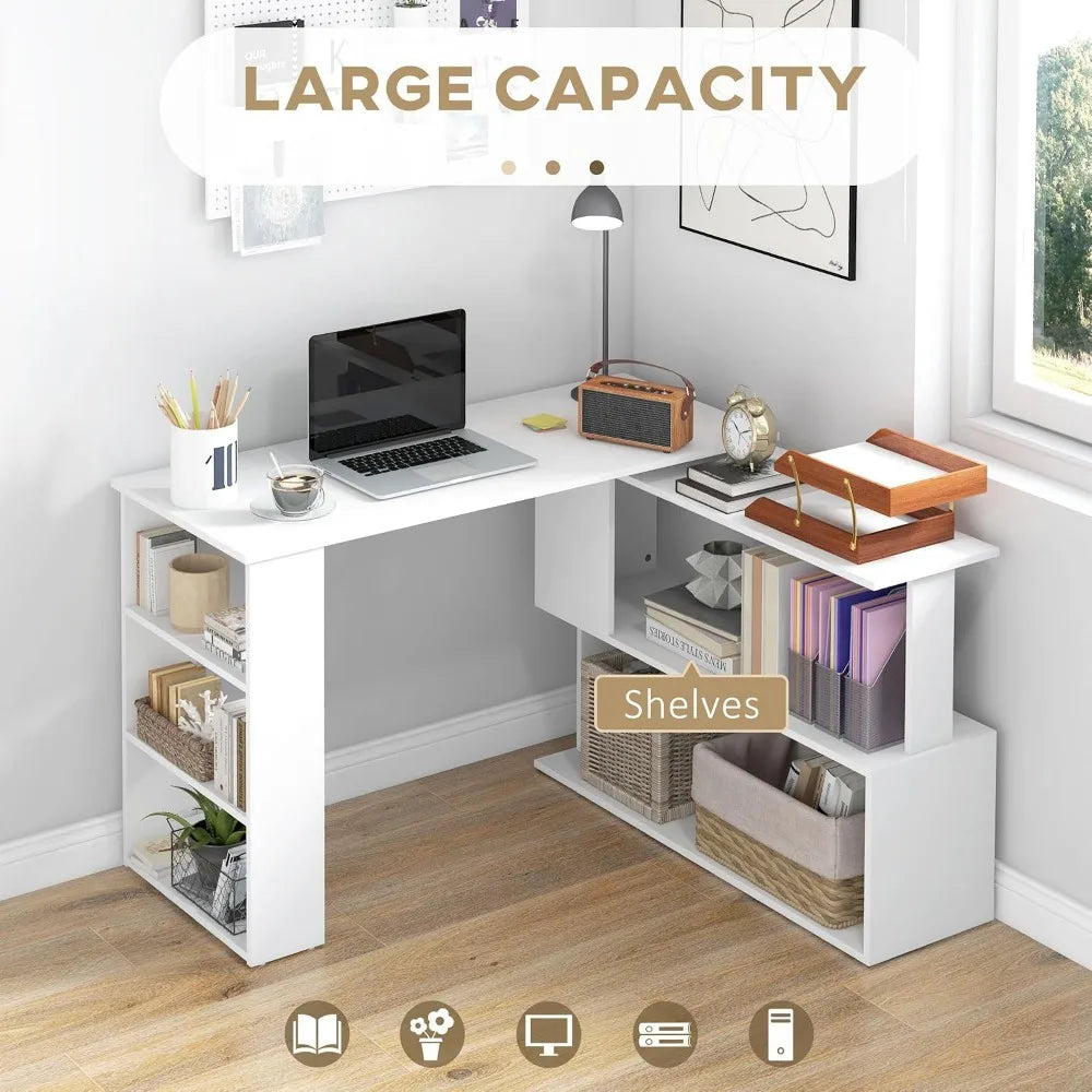 L Shaped Desk With Rotating Stand And Storage