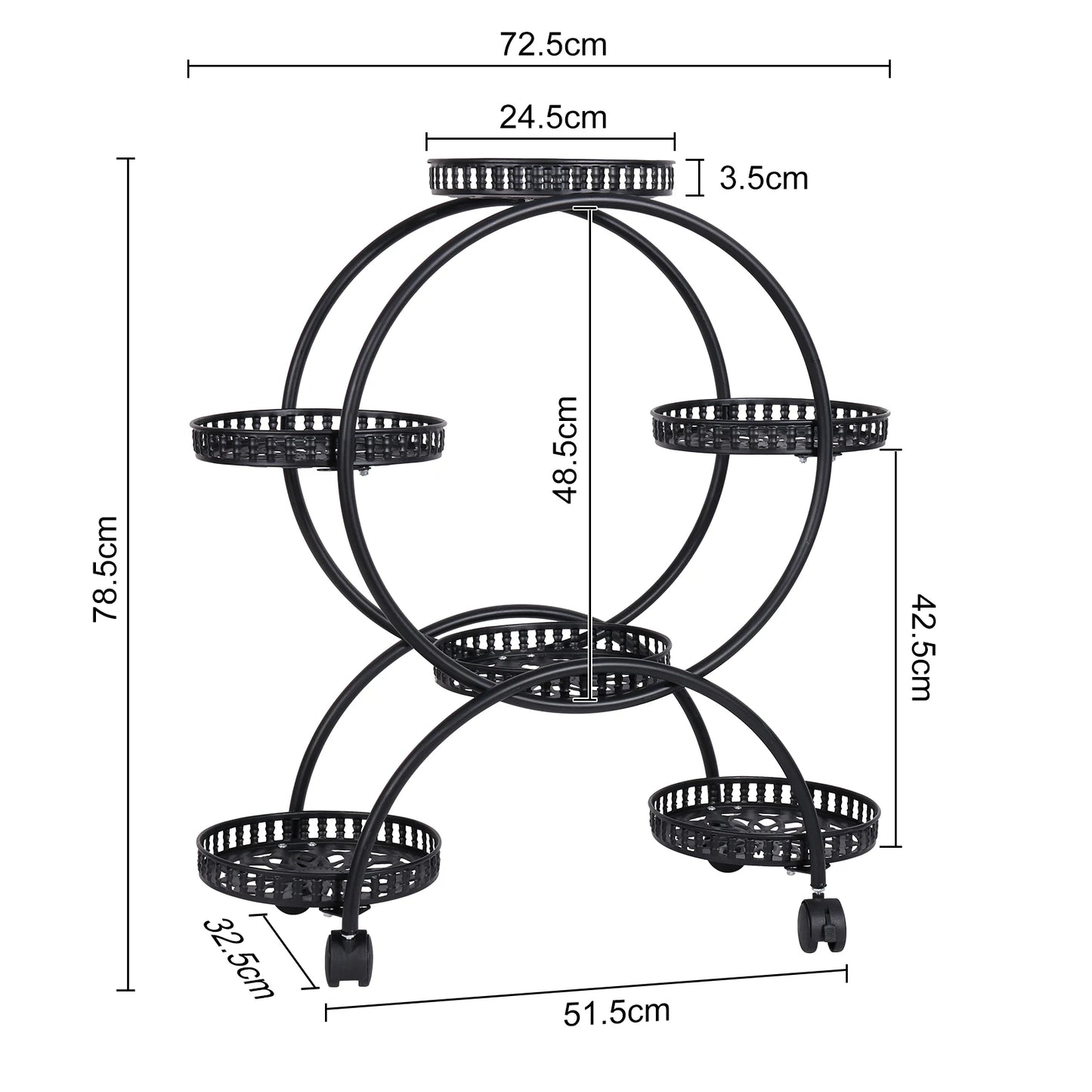 Metal 6-Tier Plant Stand With Wheels For Balcony Outdoor
