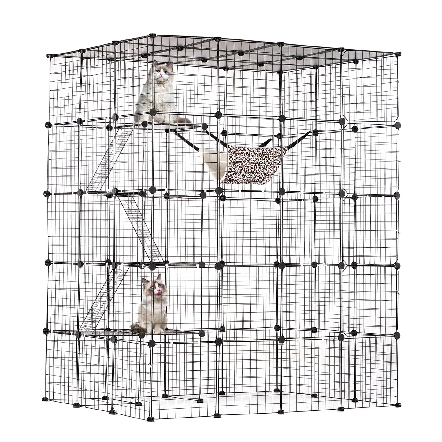 SucceBuy Five Level Cat Cage Enclosure With Front Doors Ramp