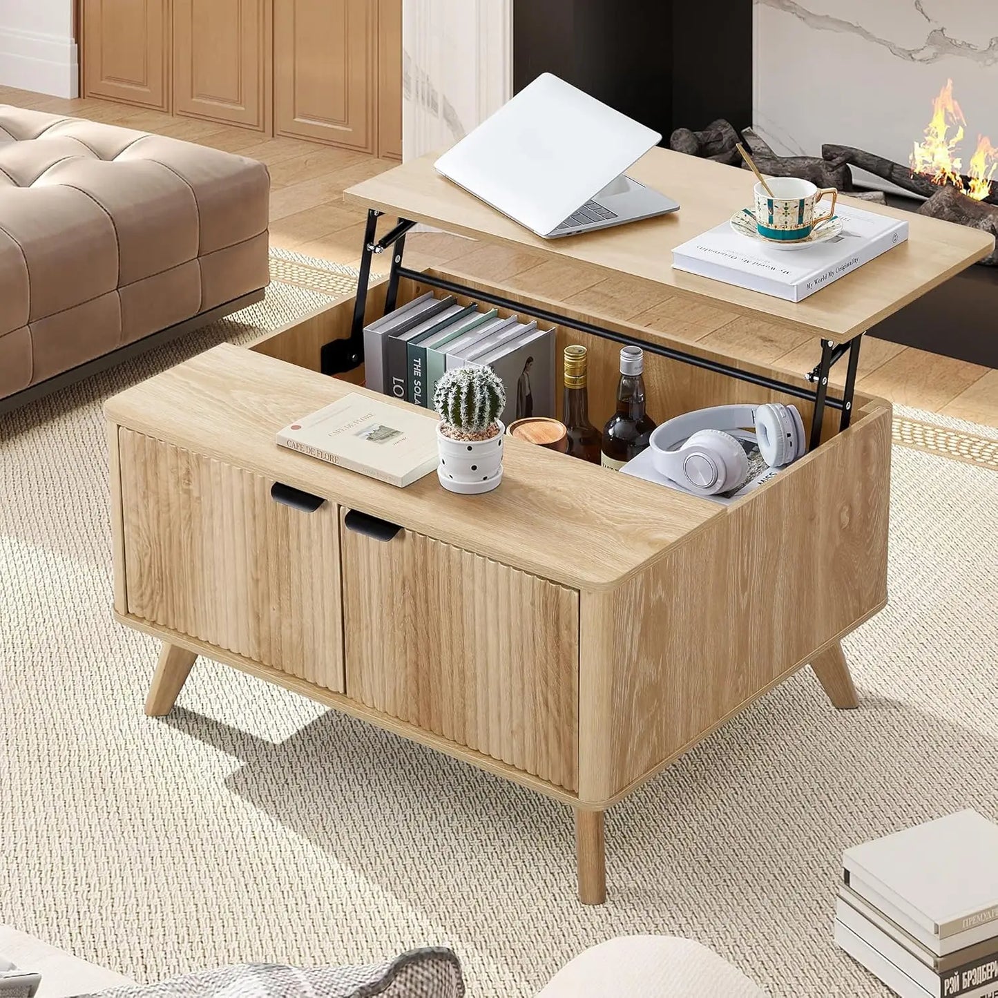 Modern Farmhouse Oval Coffee Table With Storage For Living Room