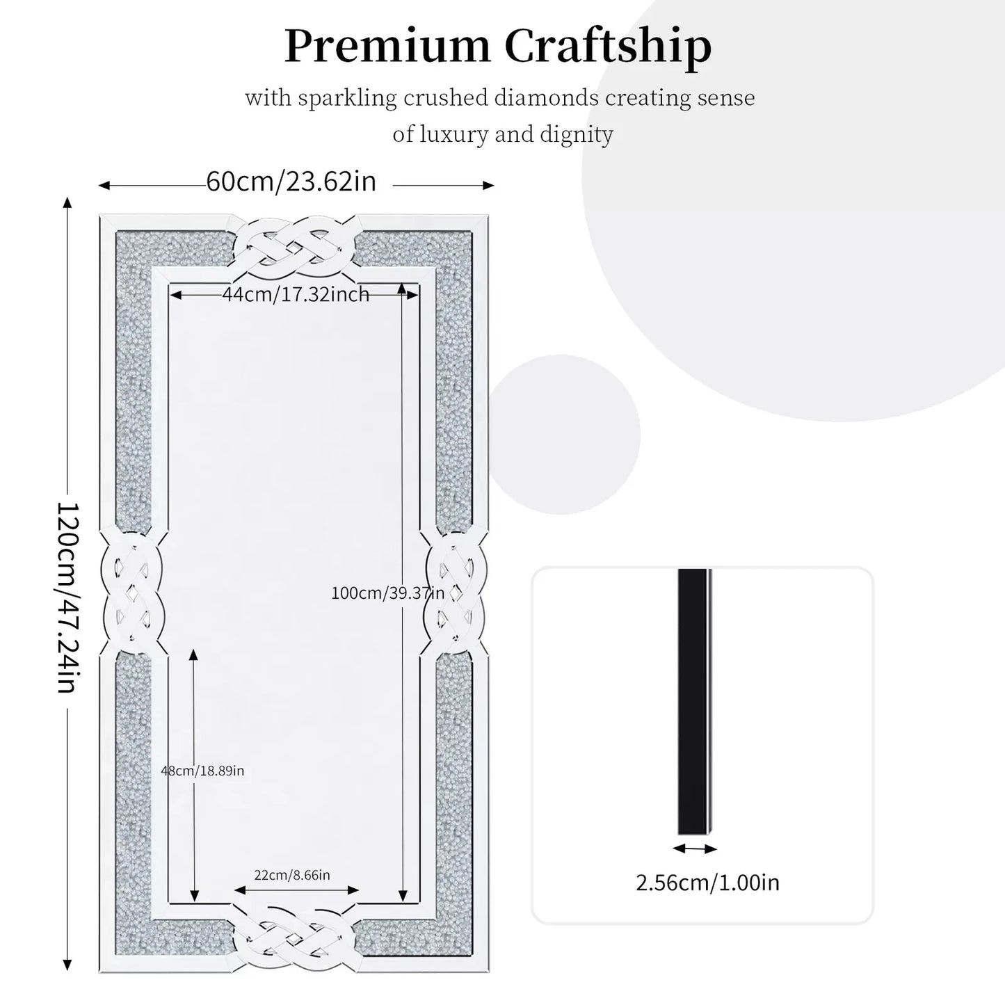 Wisfor Crushed Diamond Wall Mirror With Crystal Frame Edge