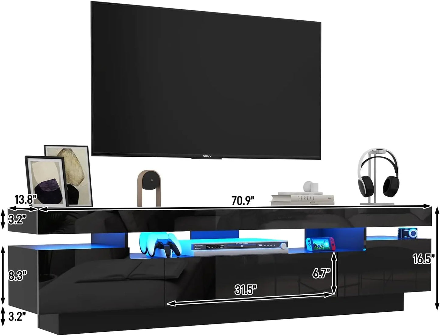 Modern LED TV Stand With Storage Drawer For Living Room Entertainment Center