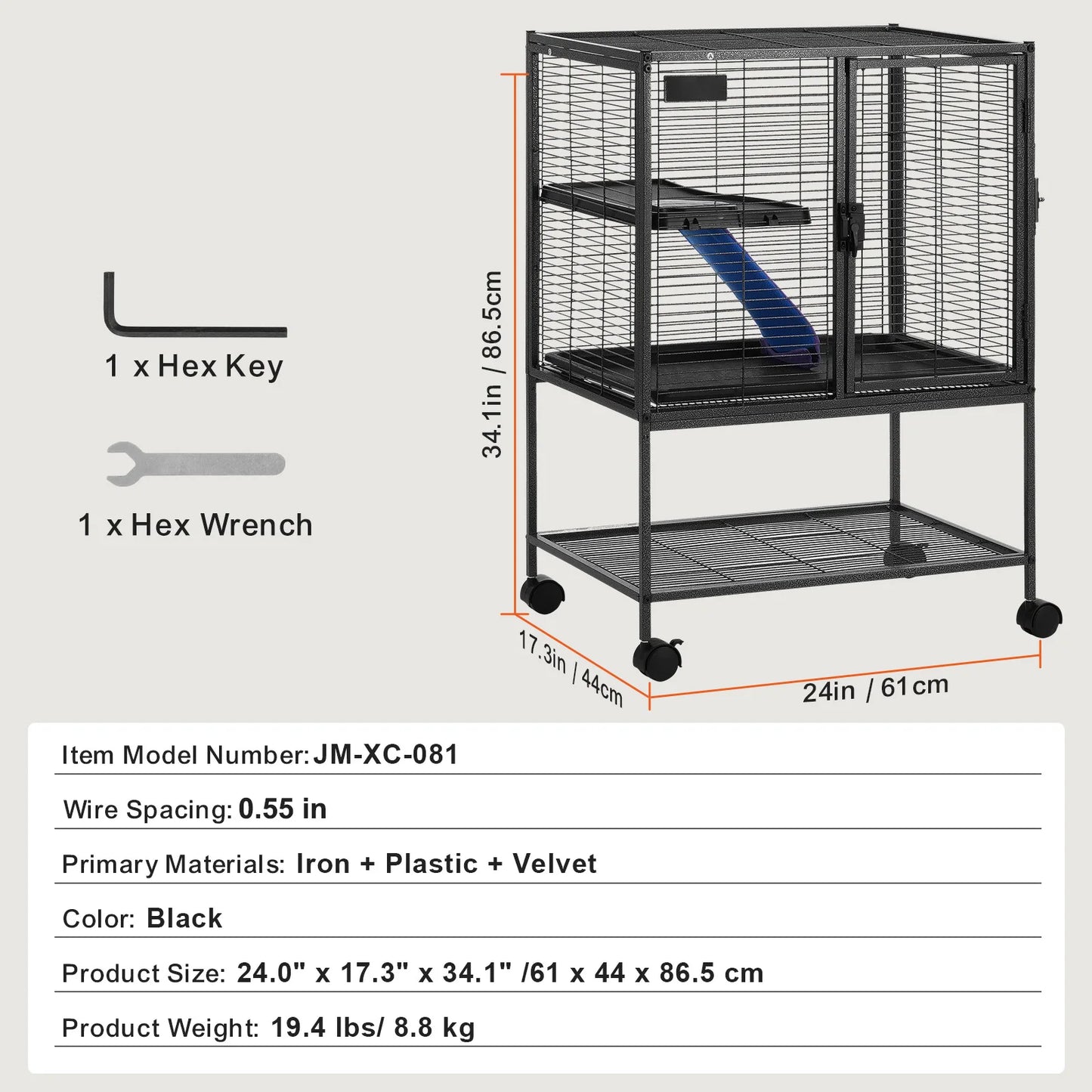 Rolling Metal Ferret Cage 4 Tier for Rodents and Pets