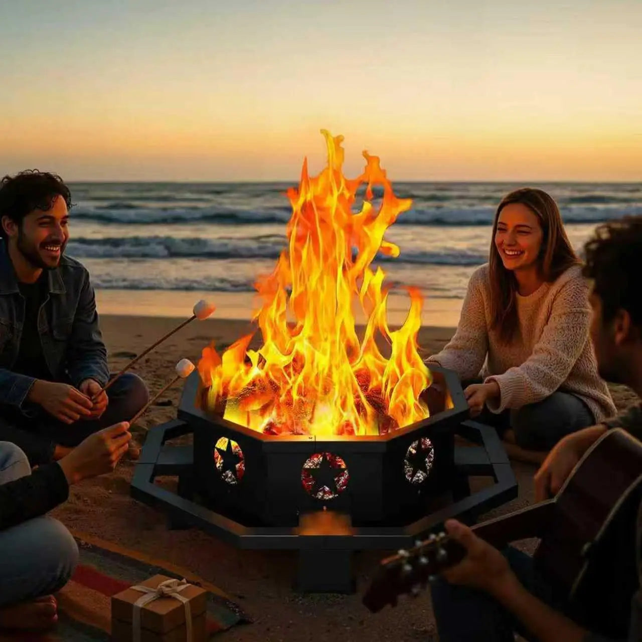 Premium Hexagonal Outdoor Wood Fire Pit With Poker