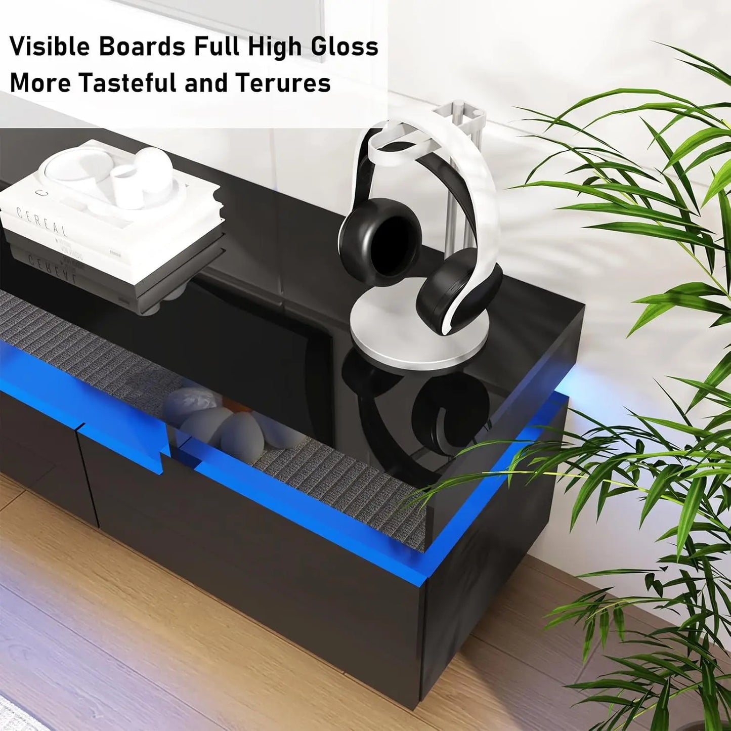 Modern LED TV Stand With Storage Drawer For Living Room Entertainment Center