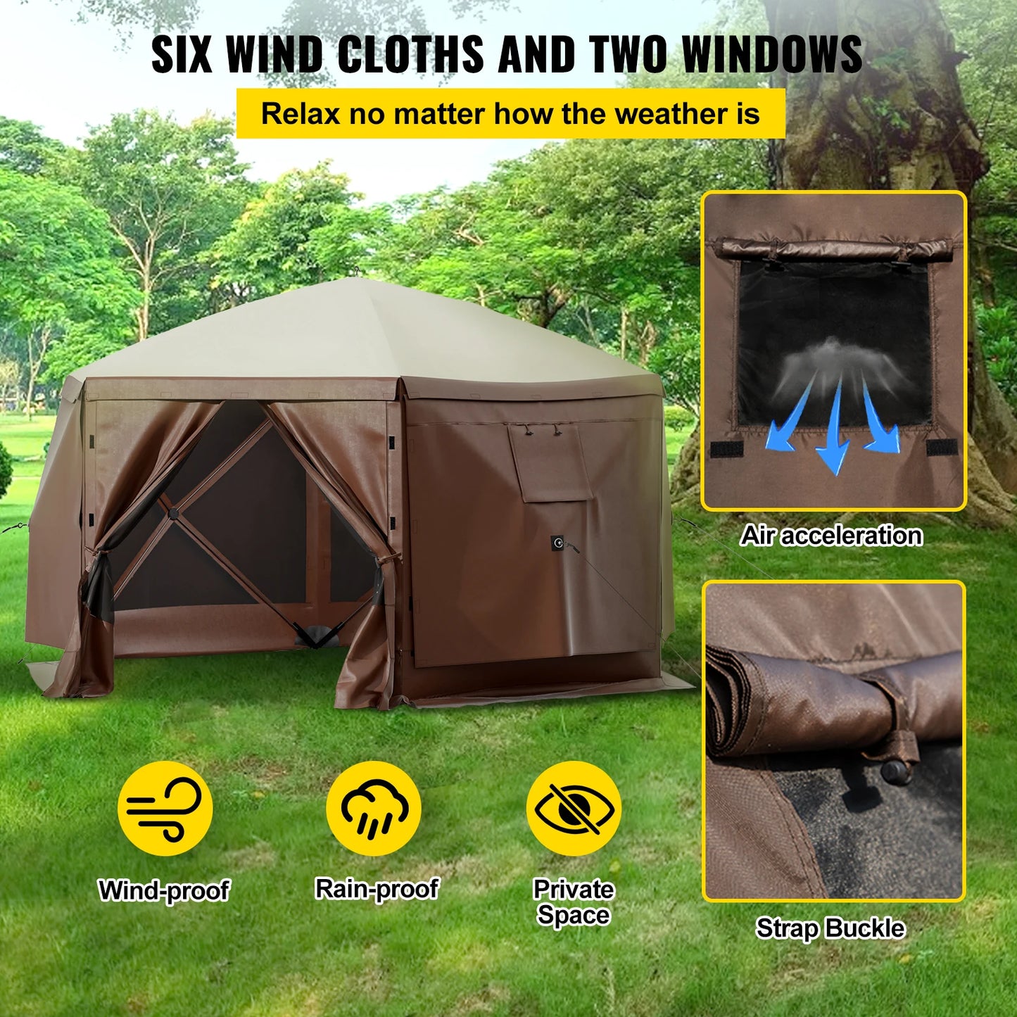 SucceBuy Pop Up Camping Gazebo Tent 6 Sided Sun Shelter