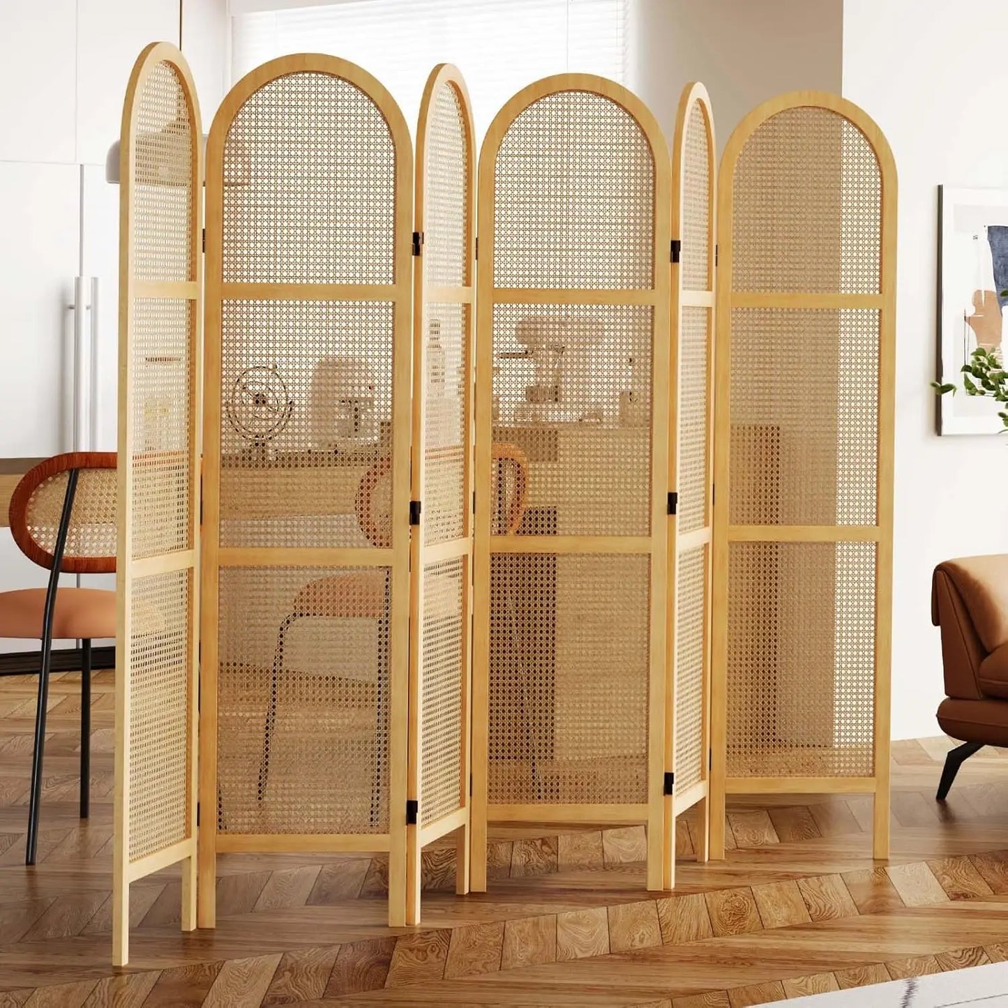 Foldable Rattan Privacy Screen Partition Six Piece Indoor Divider