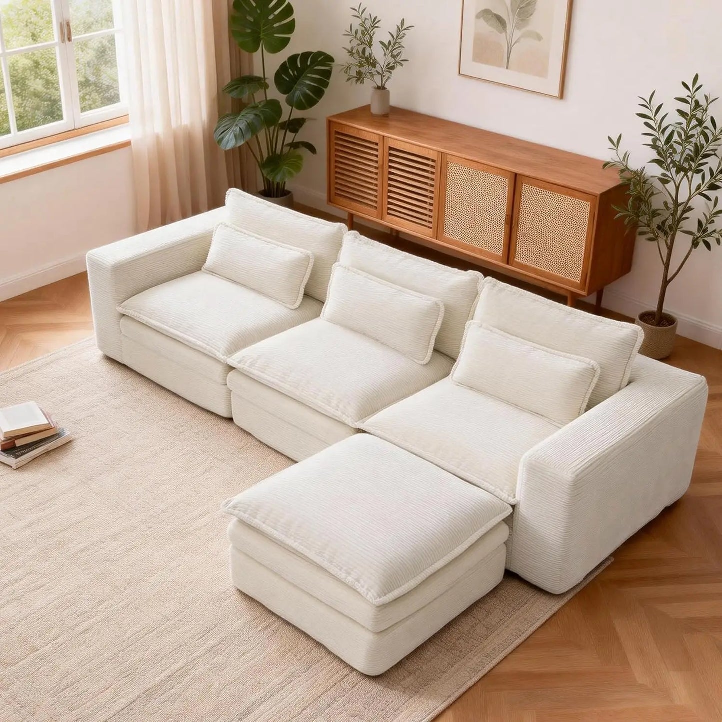BIANXIANG L-Shape Modular Sectional Sofa With Ottoman Pull-Out