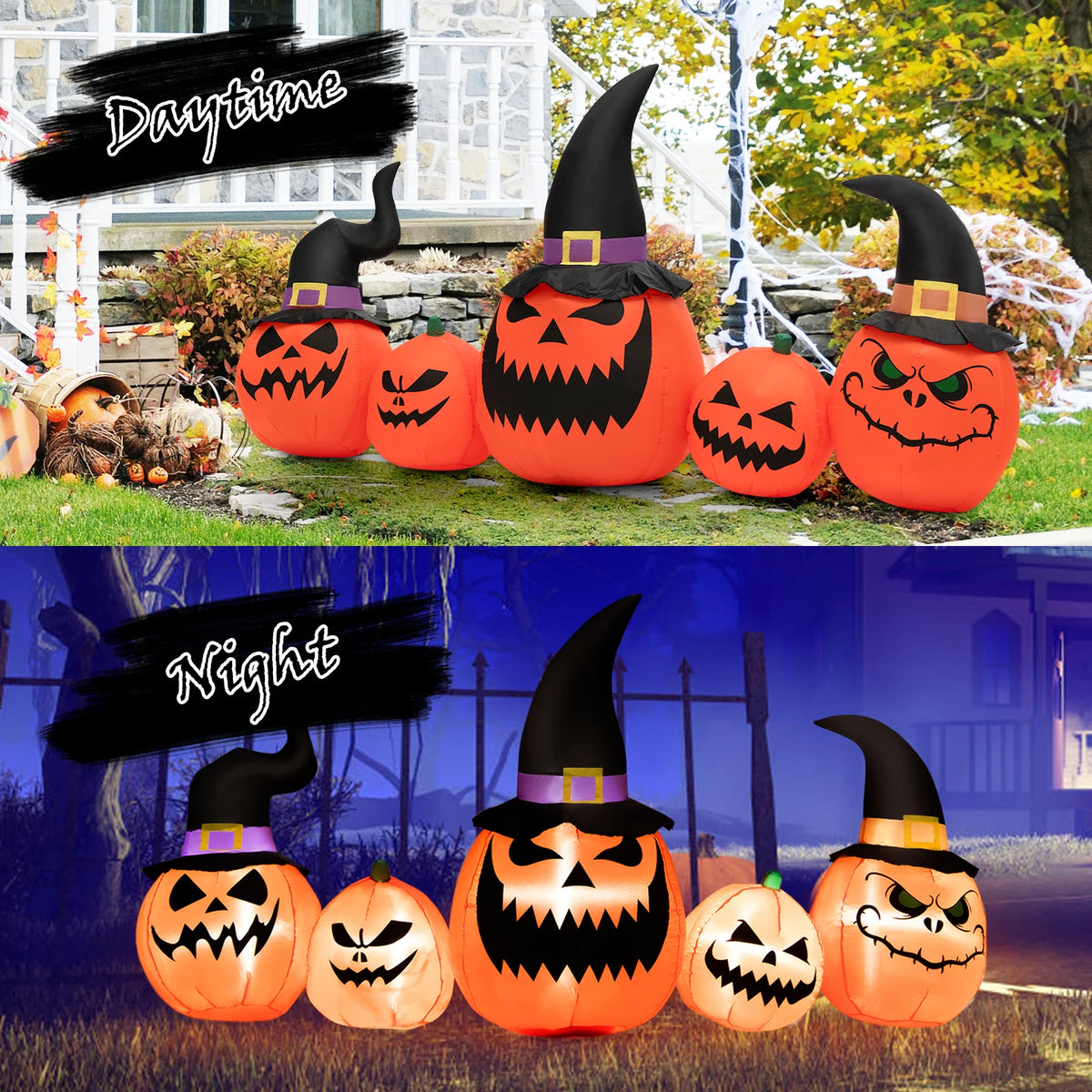 LIFEZEAL Halloween Inflatable Pumpkin With Witch Hat and LED Lights