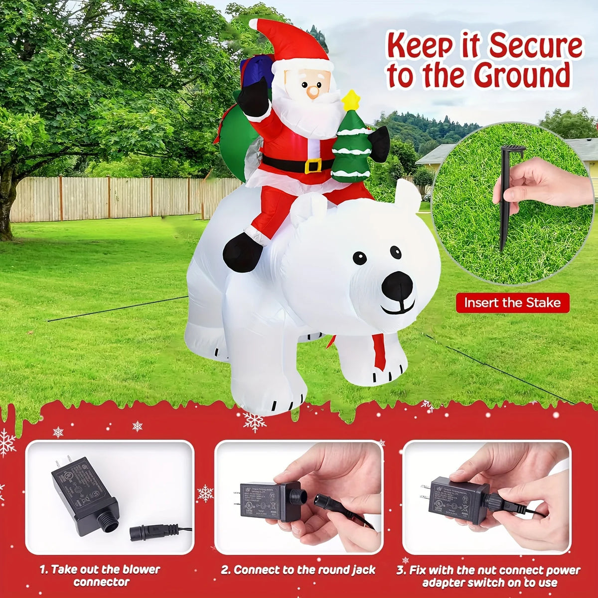 Inflatable Santa Riding Polar Bear With Shaking Head Christmas Decor