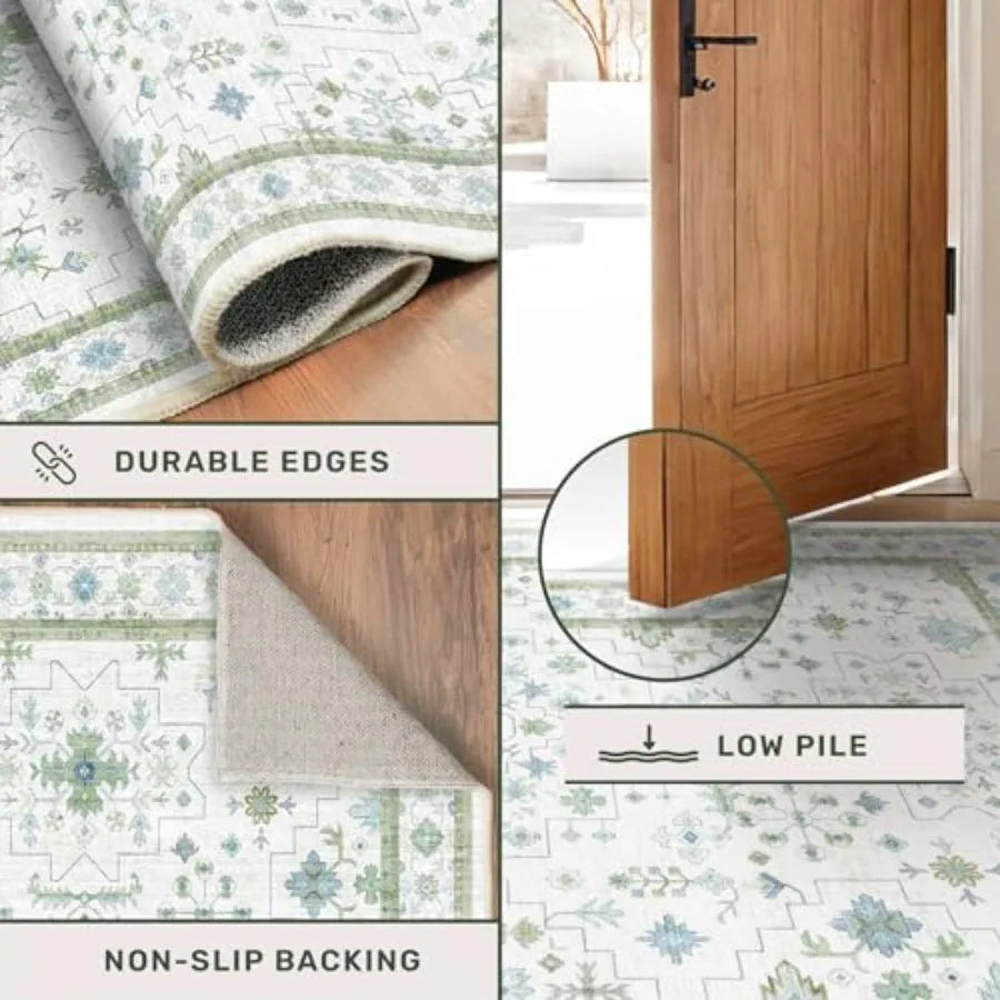 Oushak Boho Area Rug Washable Low-Pile Non-Slip