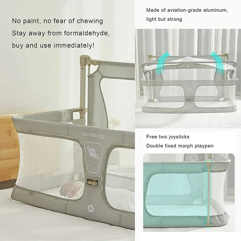 Simple Lightweight Baby Cot Bed Dual Use Bedside Crib