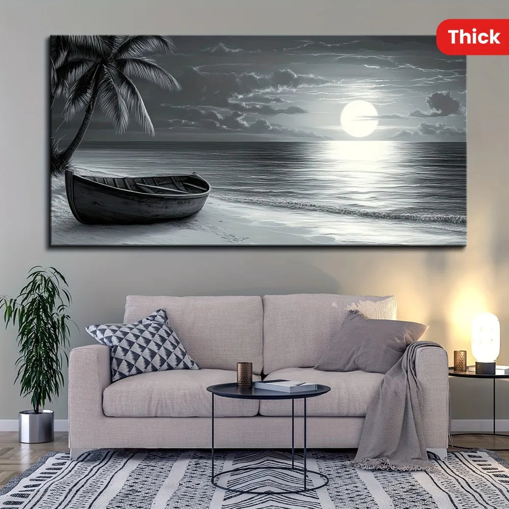 Pine Wood Frame Wall Art Seascape Oil Painting Print