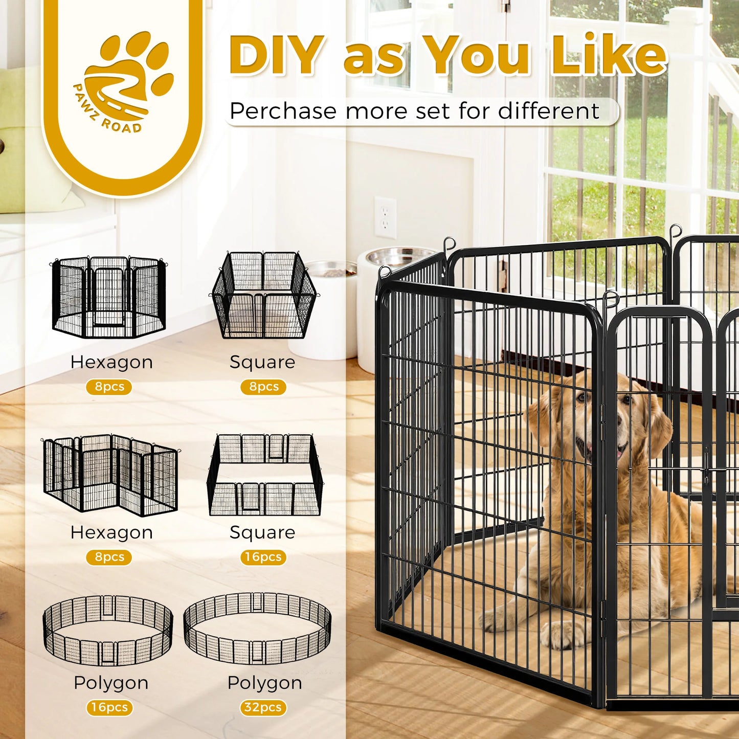 Dog Playpen With Door Foldable Metal Pet Fence
