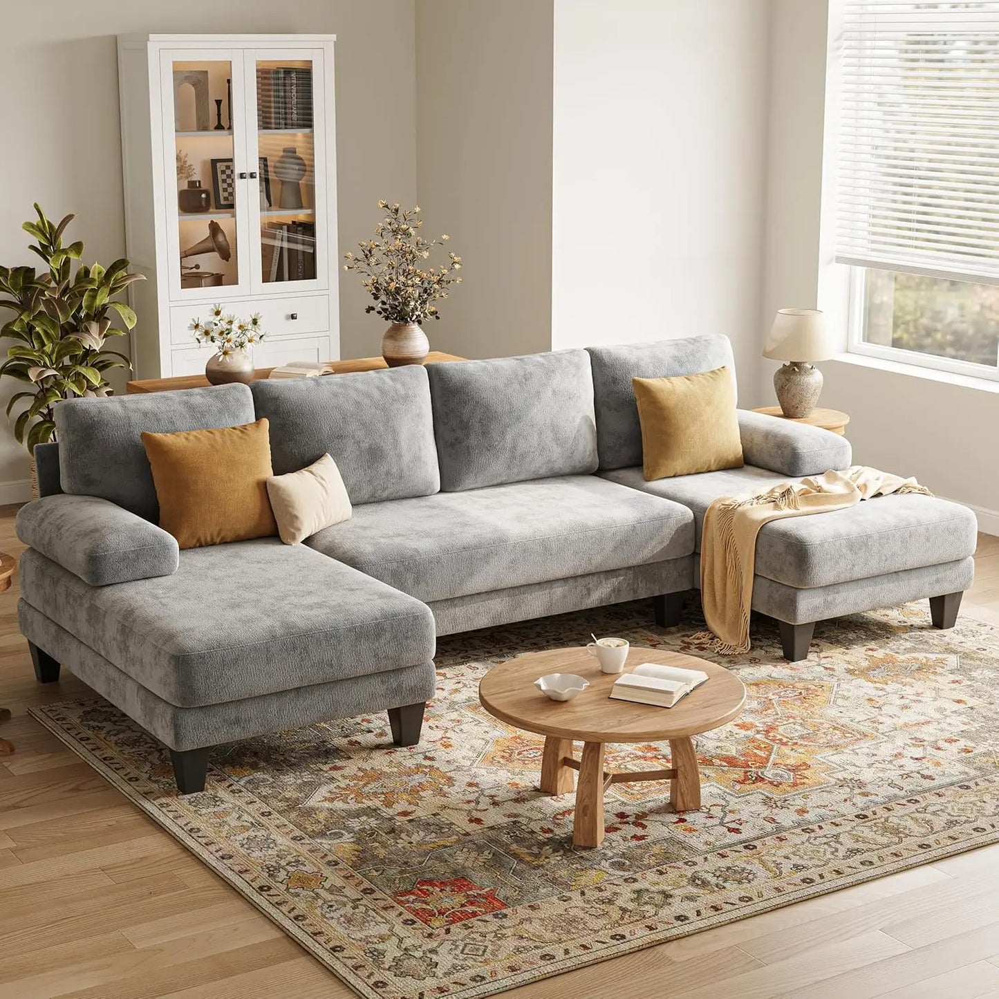 U-Shaped Sectional Sofa For Living Room In Warm Chenille Fabric