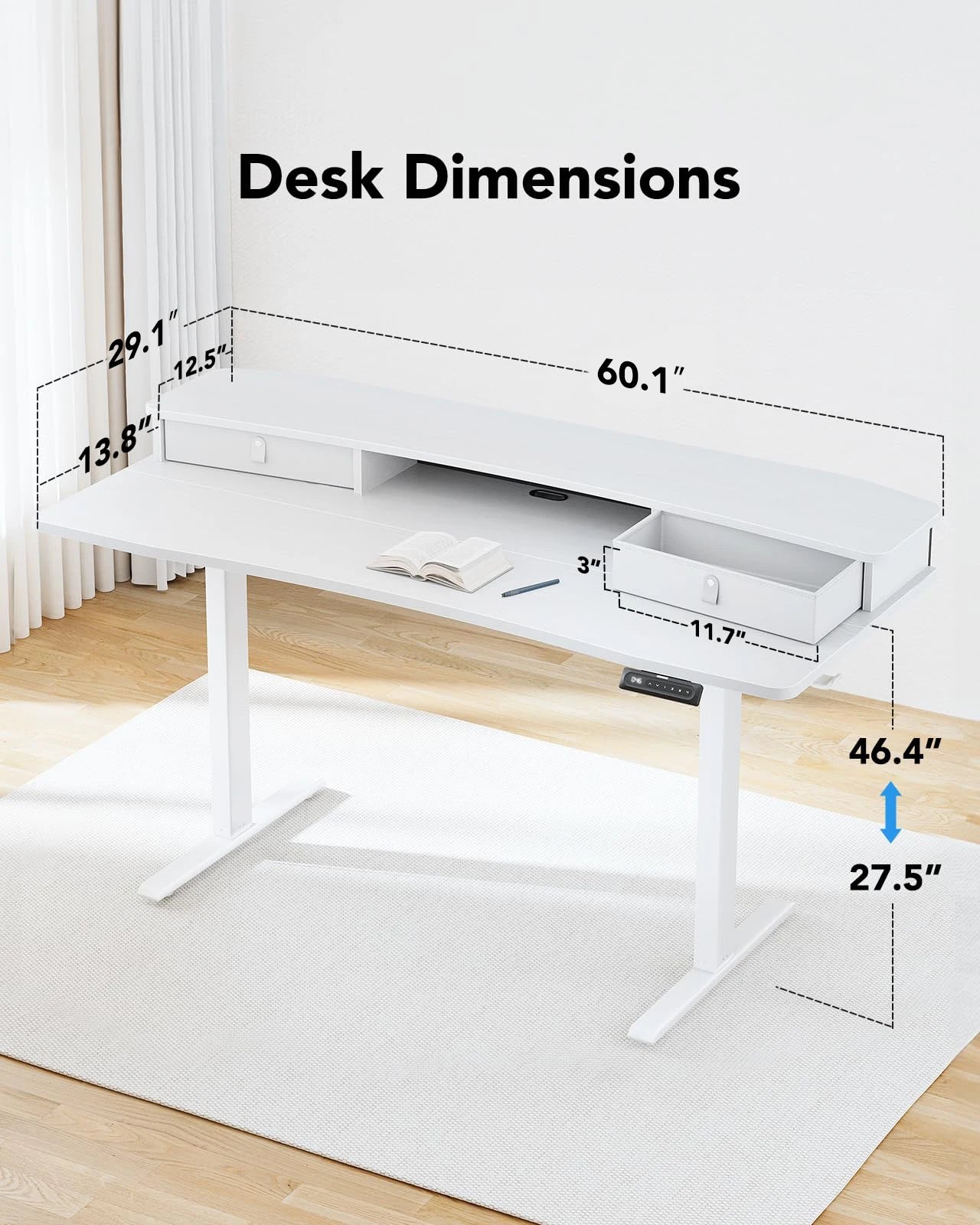 K Kyspho 60x30 Electric Standing Desk With 2 Drawers