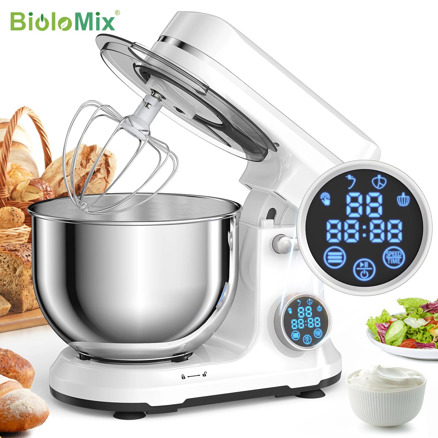 Biolomix 1200W Stand Mixer With 11 Speeds Digital OLED Display