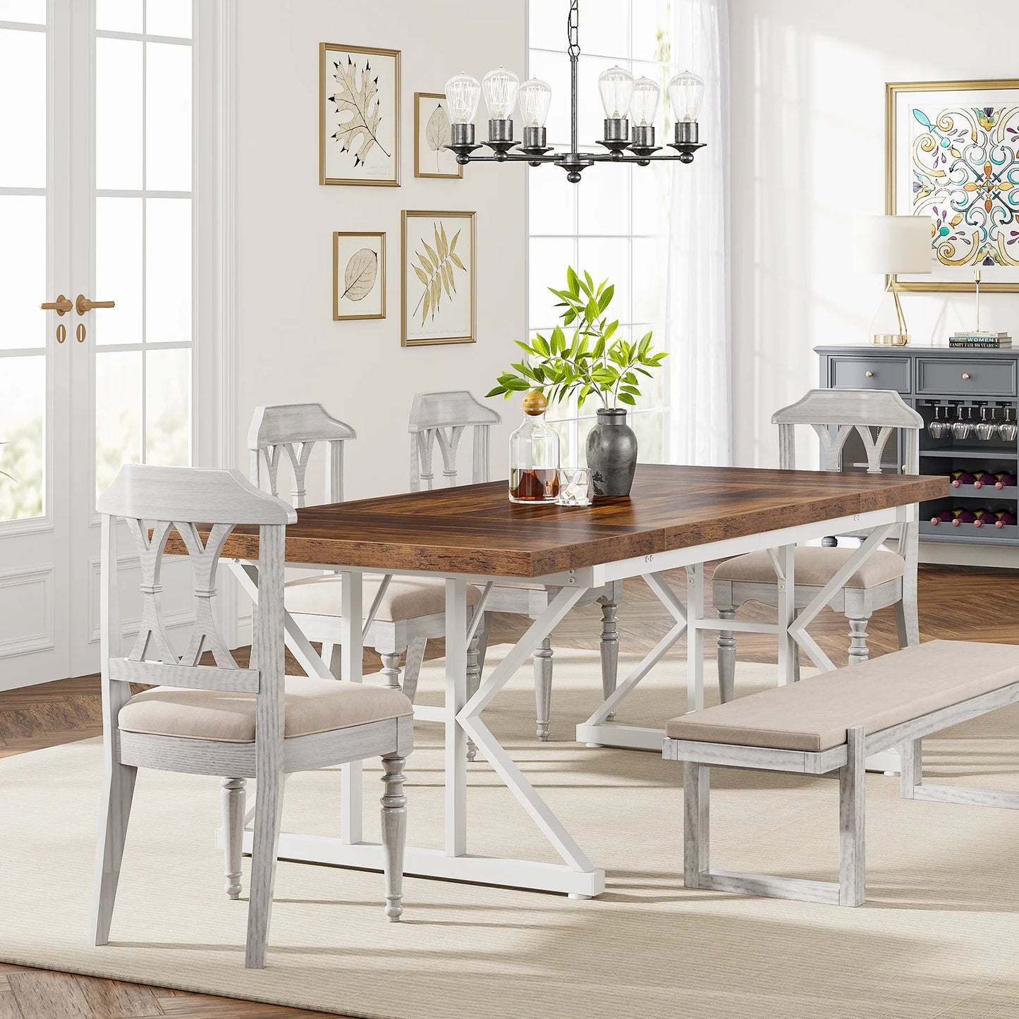 Tribesigns Rustic Wood Dining Table with Heavy Duty Metal Legs