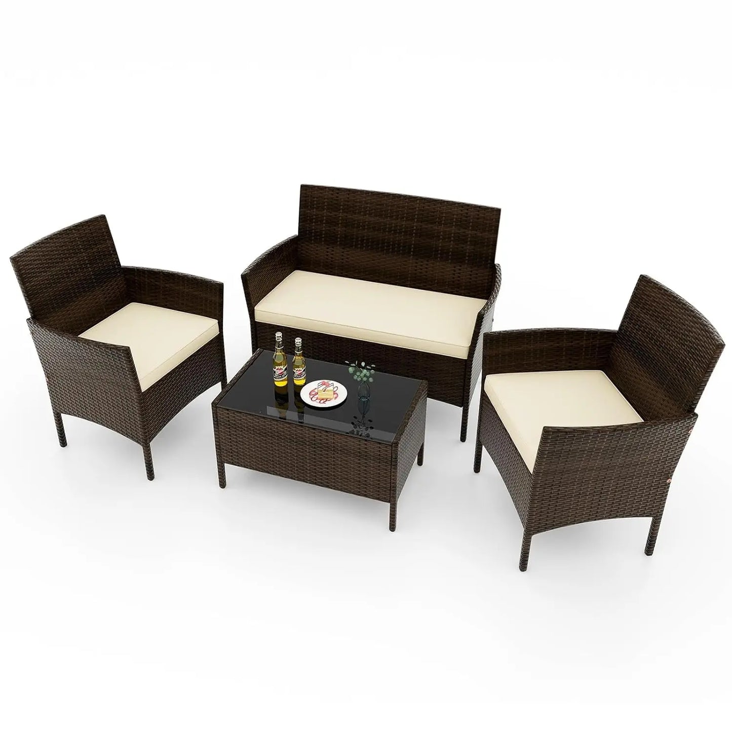 Rattan Outdoor Patio Furniture Set With Cushions And Coffee Table