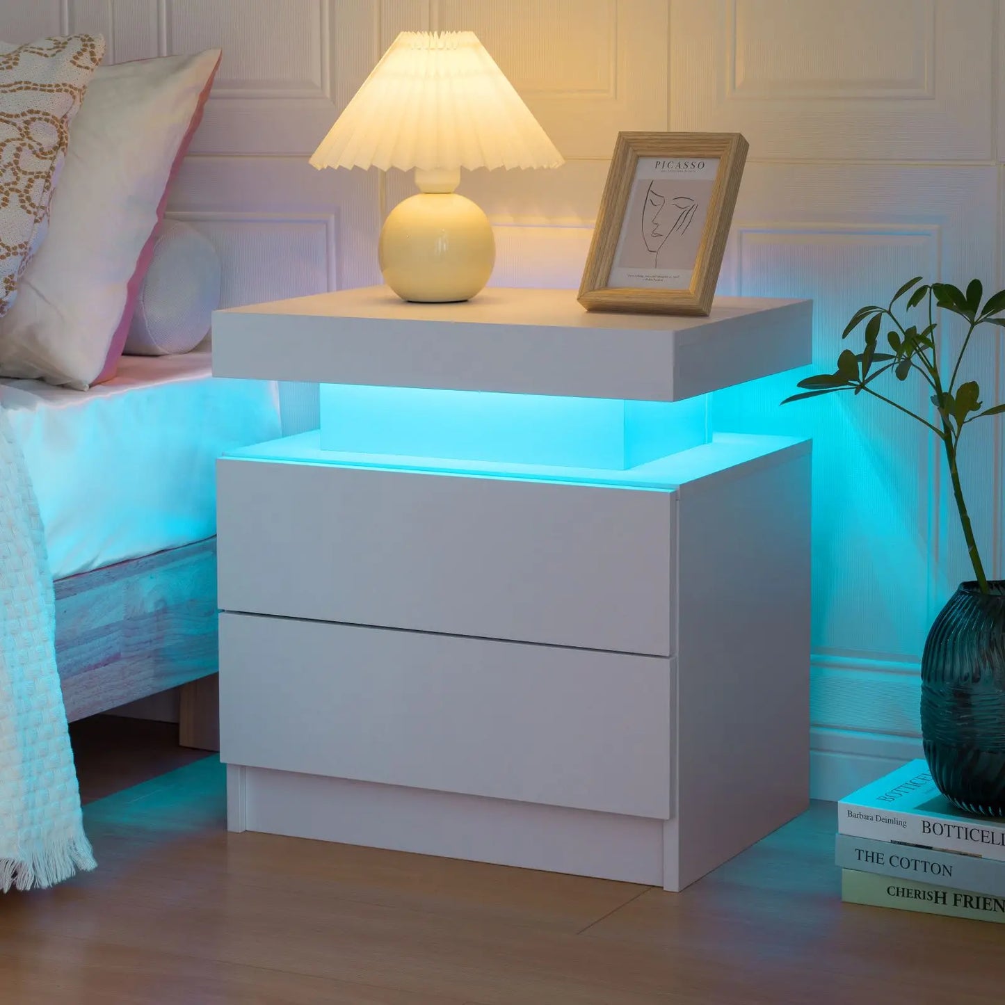 Cubehom LED Nightstand With Two Drawers And RGB Lighting