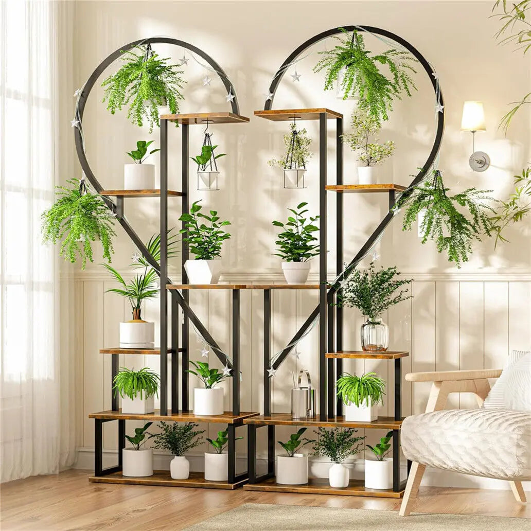Half Heart Plant Stand Rack For 20 Pots With Hooks