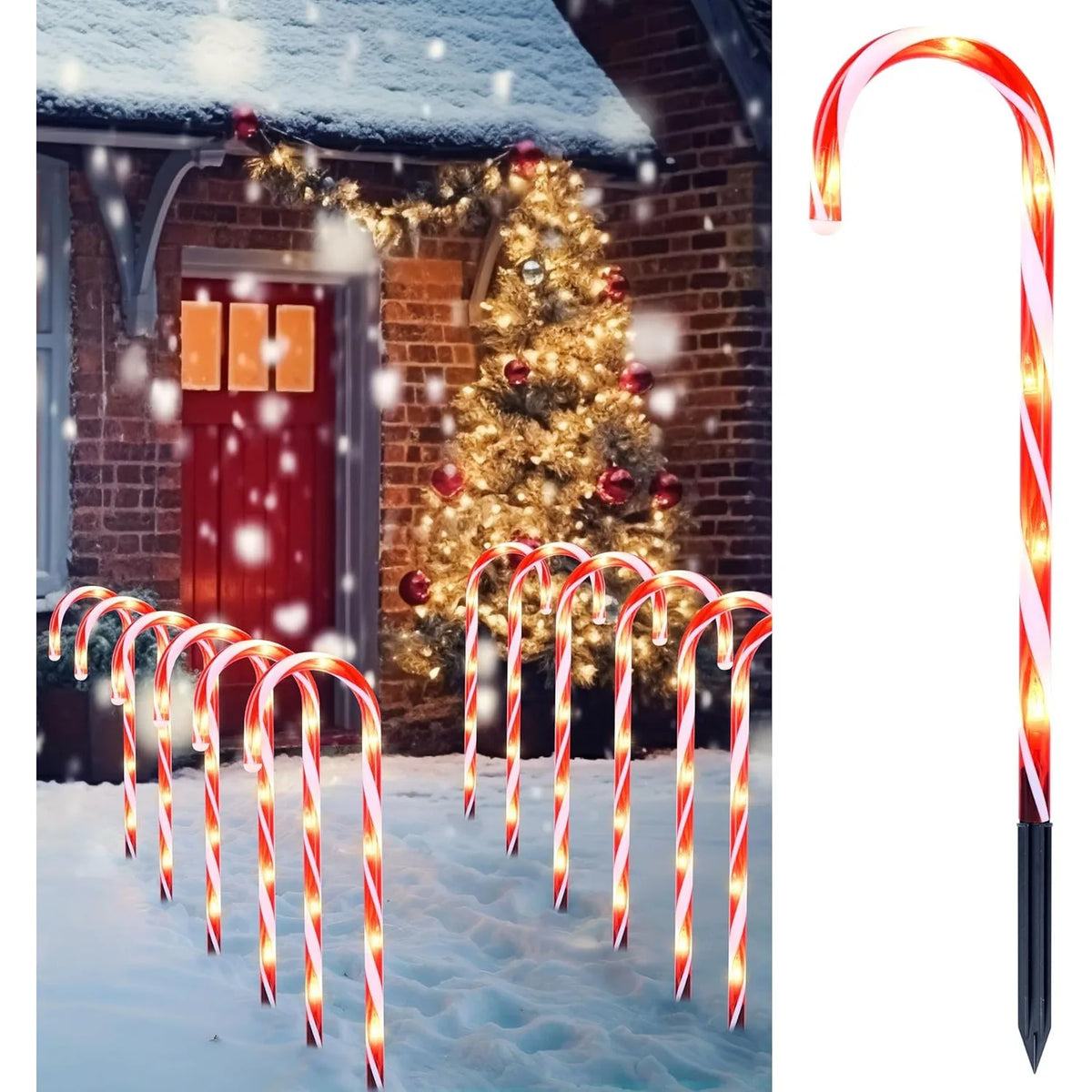 Joyfy Prelit Candy Cane Pathway Marker Lights for Christmas Decorations