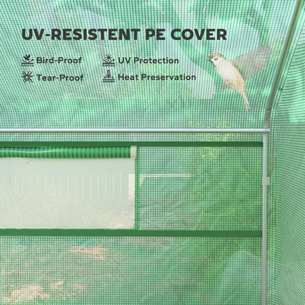 13' x 10' x 6.5' Hoop House Greenhouse with Large Windows and Zippered Door, Large Walk-in Tunnel Green House
