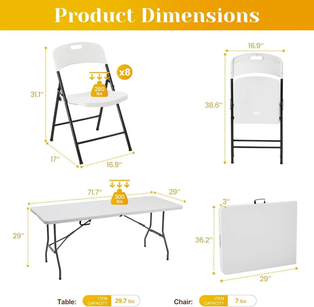 Foldable Outdoor Dining Set With Eight Chairs And Heavy Duty Patio Table
