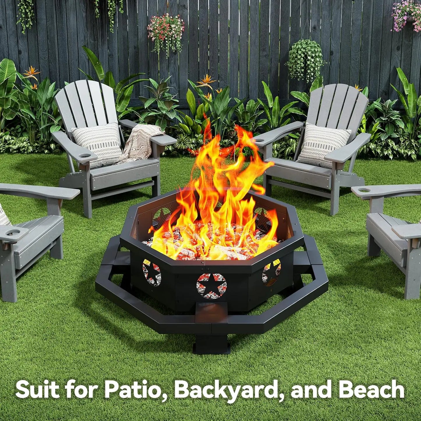 Premium Hexagonal Outdoor Wood Fire Pit With Poker