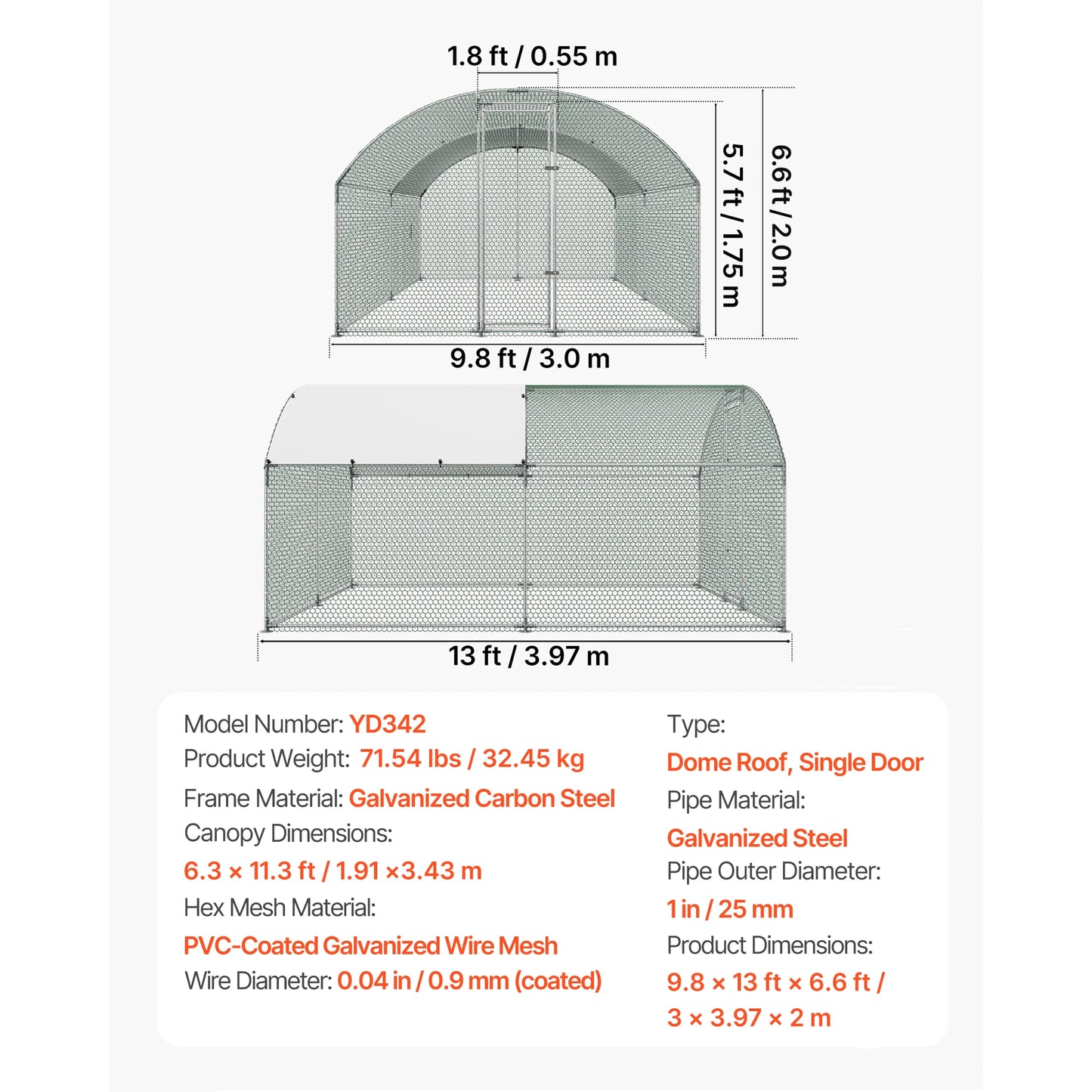 SucceBuy Metal Chicken Coop With Waterproof Cover And Doors