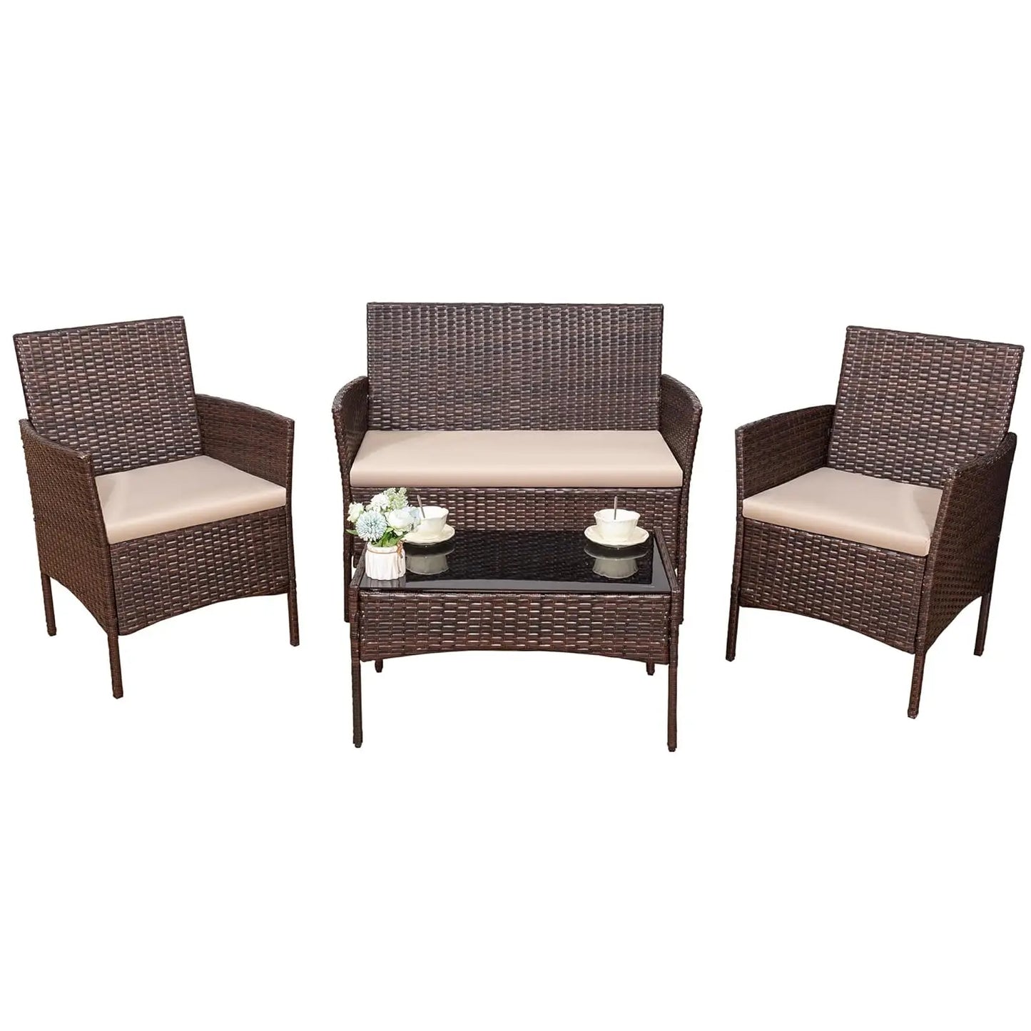 Outdoor 4-Piece Patio Rattan Wicker Furniture Set Balcony