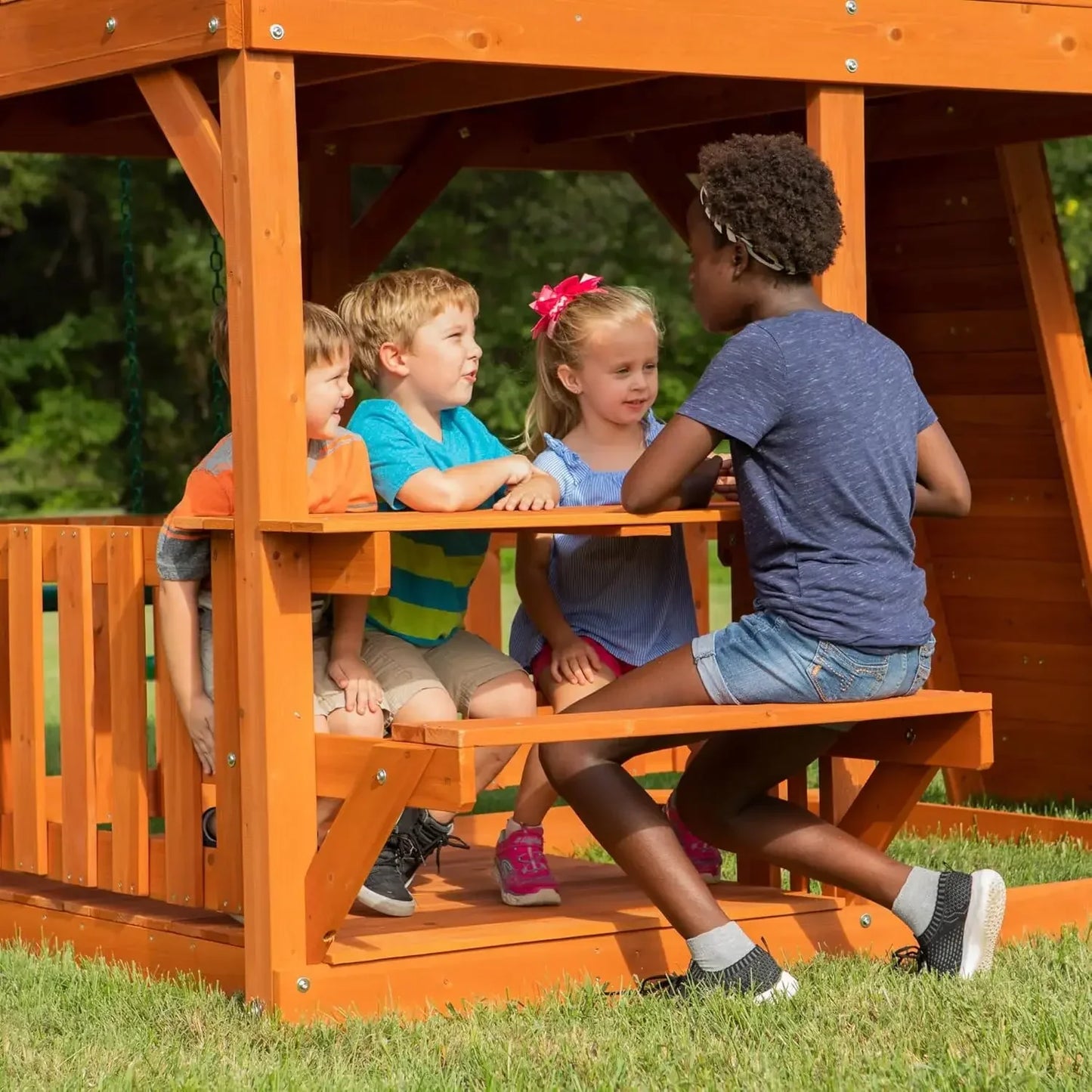 Cedar Wood Swing Set With Wave Slide And Crow's Nest