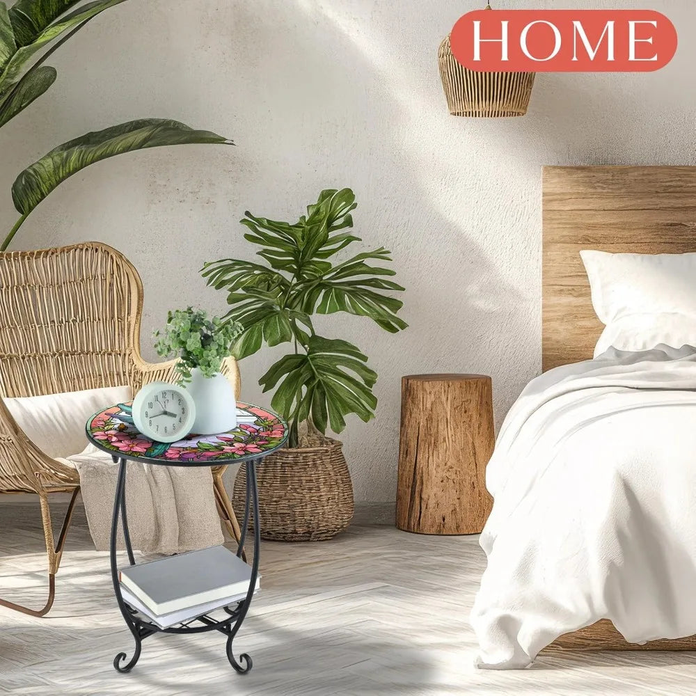 NBVCX Small Round Mosaic Outdoor Side Table For Patio