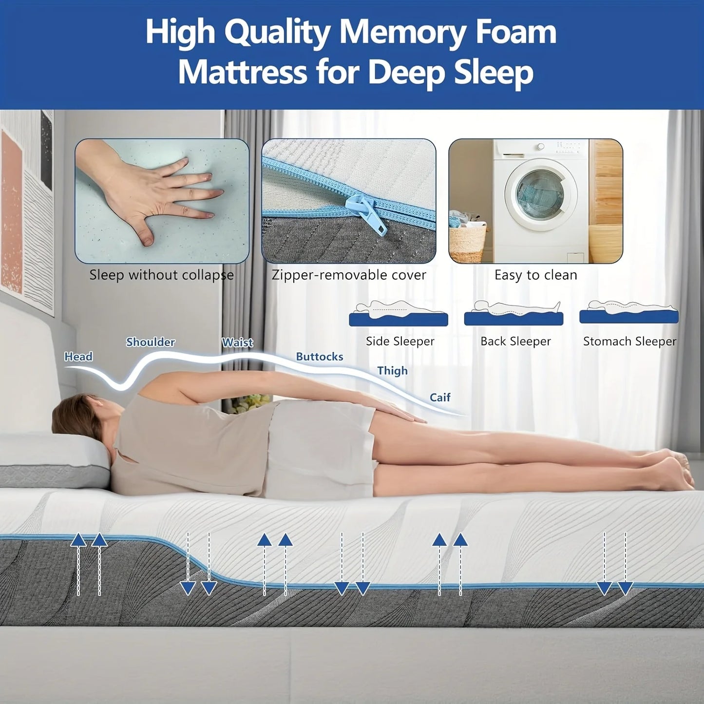 Hcore Dual-Sided Flippable Gel Memory Foam Mattress for Back Pain